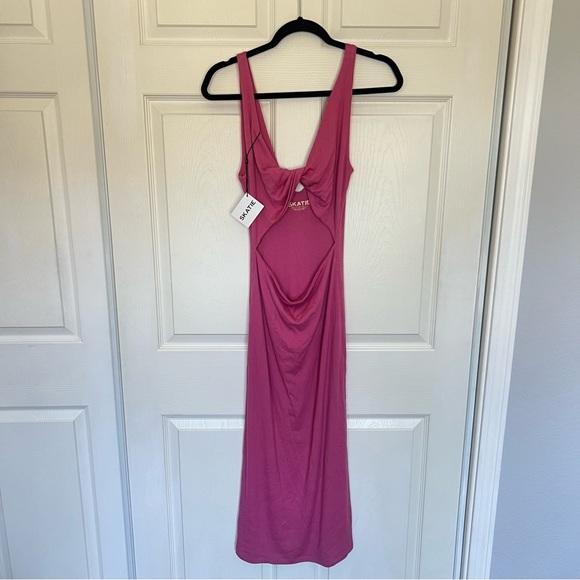 NEW Skatie Amelia Ribbed Twist Cutout Midi Tank Dress Pink Size Large NWT - Picture 4 of 12